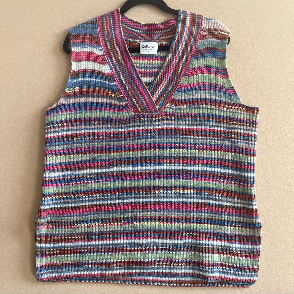 Callahan Colorful Striped Ribbed Knit‎ Vest Boho Preppy 90s Street Style size S
